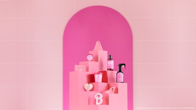 Barbie x Lush Collaboration features an 11-piece Barbie themed collection that includes pre- and post-shower products such as bath bombs, bubble bars, body balm, jelly masks, and soaps; courtesy of Lush Cosmetics.