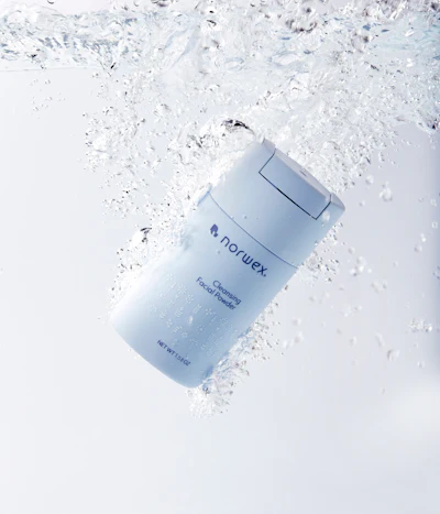 The Norwex Cleansing Facial Powder bottle and cap are made with 100% PCR in a custom blue color.
