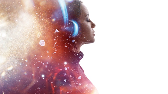 woman listening to music design