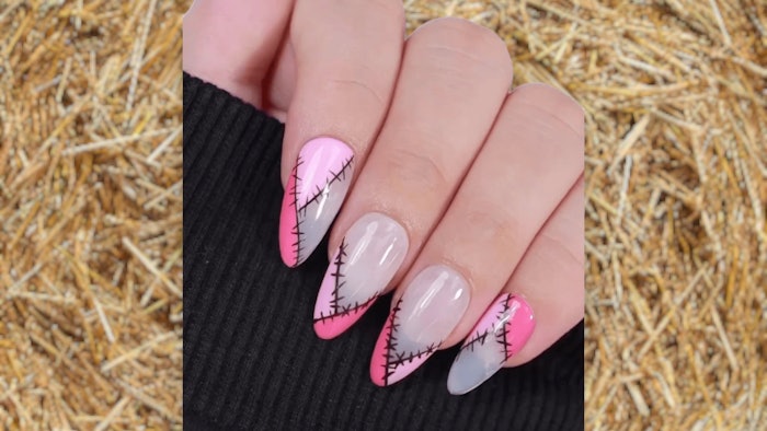 Paris Lash Academy shares a tutorial for bringing a pink scarecrow nail design to life, perfect to match your Barbie Halloween costume this year!