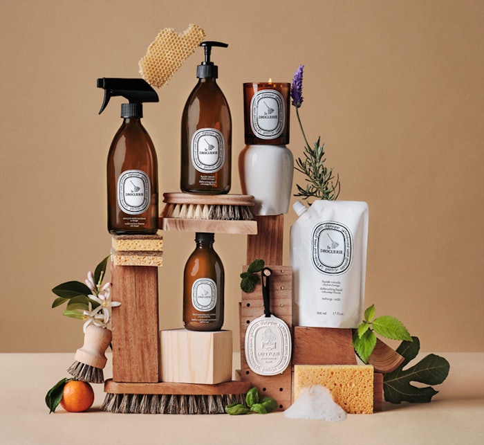 Approved by Ecocert, Diptyque’s La Droguerie eco-friendly cleaning line is available in Cedarwood Perfumed Ceramic, Dishwashing Soap with Orange Blossom, Leather and Wood Care Lotion with Beeswax, and Multi-Surface Cleaner with Vinegar; courtesy of Diptyque.
