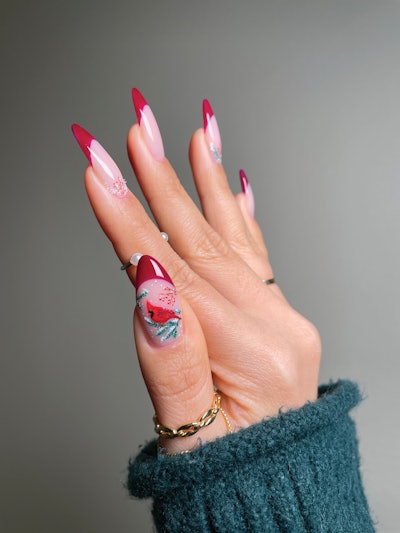 “Say hello to the perfect winter setting! A chubby little cardinal on top of a pine tree with the glittering snow is just the right amount of festive and cute!”
