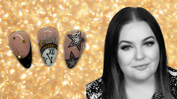 Denmark-based nail artist Fie Pedersen (@fiepedersen.dk) took the time to create a stunning New Year’s nail set and provide a tutorial for how to bring these nail looks to life.