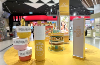 The immersive activation is home to giant replica tubs of Brazilian Bum Bum Cream, Beija Flor Elasti-Cream, Bom Dia Bright Body Cream, stacked atop each other as well as a bottle of Cheirosa 62 Perfume Mist.