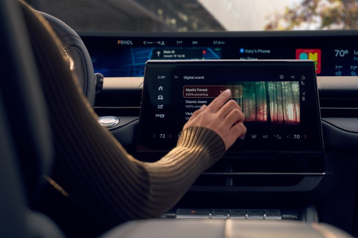 Each scent cartridge features a microchip and is controlled through the vehicle’s center stack touchscreen.