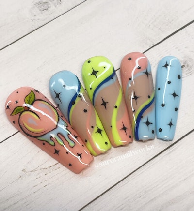 Peach graffiti nail art