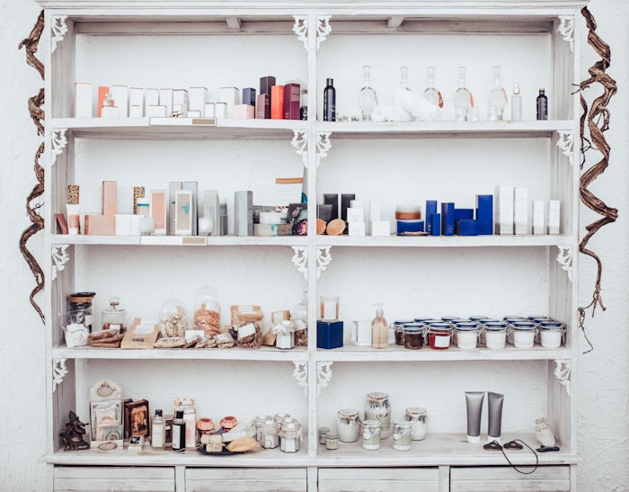 Spa retail shelves with products