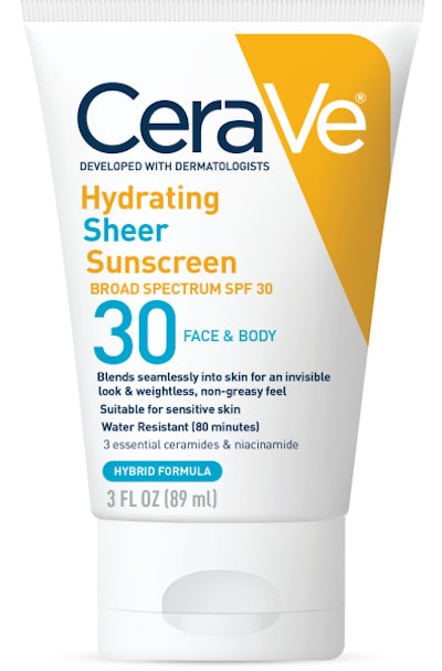 CeraVe Hydrating Sheer Sunscreen Broad Spectrum SPF for Face & Body, Hybrid Formula