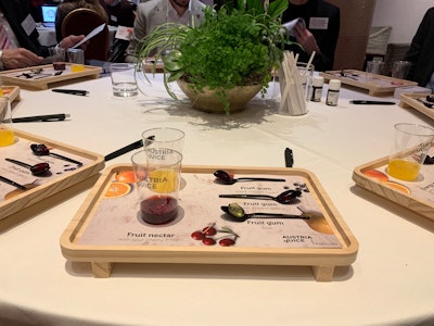 Fruity flavors were also on display by Austria Juice showcasing FTNF flavorings in an orange energy drink as well as exotic extracts and berry fruit gums.