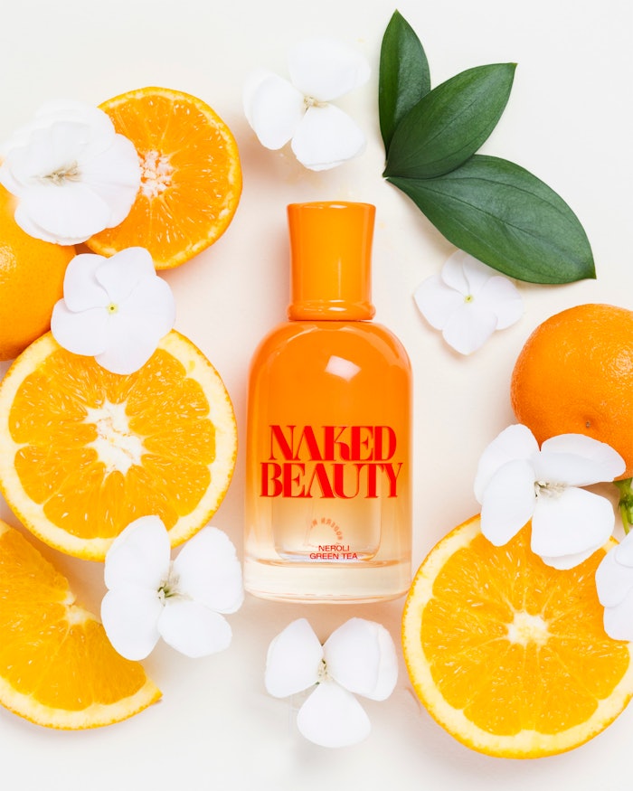 Heart notes of the Naked Beauty fragrance include orange blossom, green tea and cedarwood.