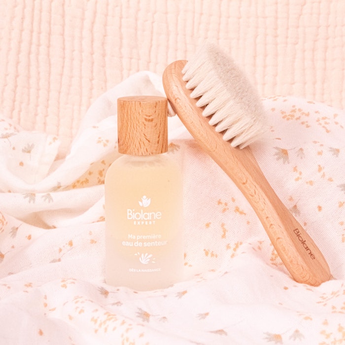 My First Perfumed Water is described as a delicate scent-formulated juice that combines notes of orange and freesia enveloped in a powdery floral heart to delicately scent baby’s skin.