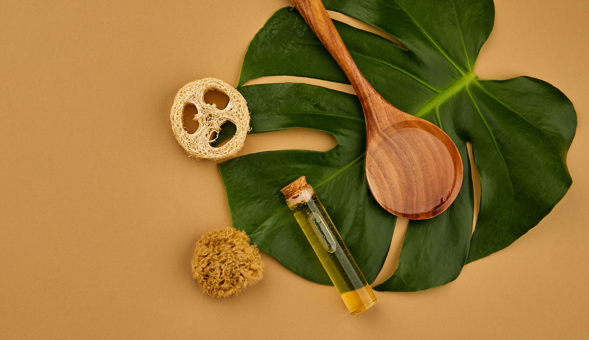 Stephenson Durasoft stock art oil in vial background leaf natural cosmetic concept