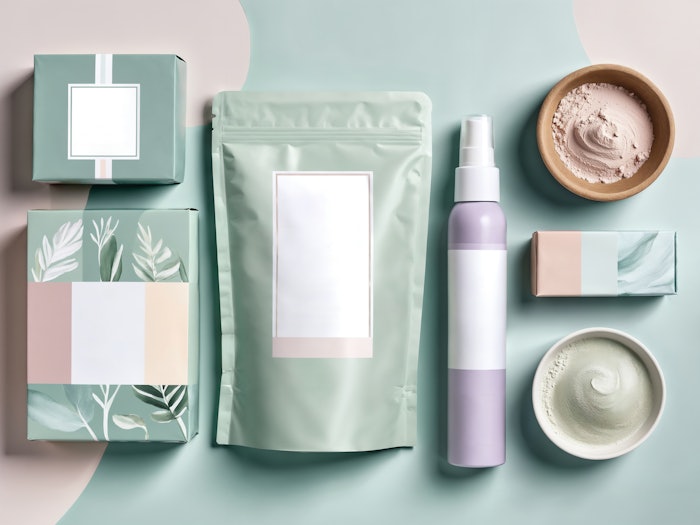 female intimate wellness packaging product, mood board with soothing, pastel color