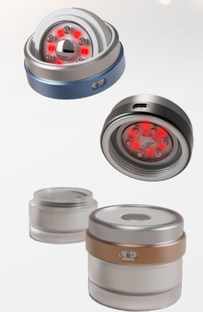 Nuon's TrioCare Applicator, featuring anti-wrinkle red light therapy, heat, and acne-fighting blue light therapy.