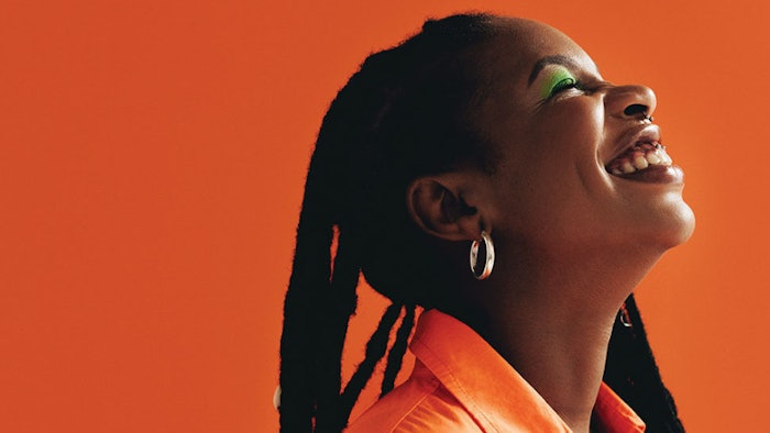 Beautiful Black Woman Long Braids Bright Cosmetics Smiling And Happy