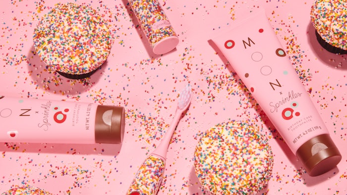 Co-developed with Sprinkles, the soft pastel pink, fluoride-free paste, offers a delightful blend of sugar-free birthday cake flavor and hints of the brand's renowned vanilla buttercream frosting.