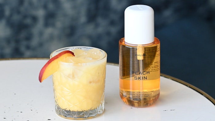 Peach Skin Hair & Body Mist includes fragrance notes of peach Bellini, vanilla orchid and sandalwood.