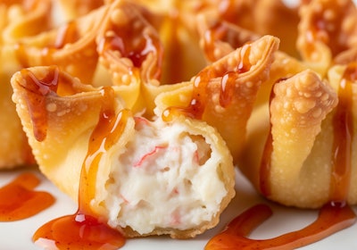 Another twist on the traditional is plant-forward crab Rangoon, crafted to deliver authentic taste and texture and paired with vibrant sweet chili sauce.