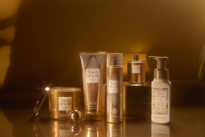 Touch of Gold includes fragrance notes of Blackberries, golden orange blossom and tonka bean.