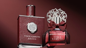 The new fragrance duo from Vince Camuto are bottled in complementary burgundy packages.