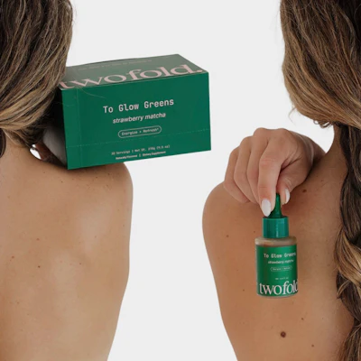 Twofold's ingestible wellness powder targets stress, energy and body hydration. Its topical serum delivers skin barrier function, luminosity and plumpness.