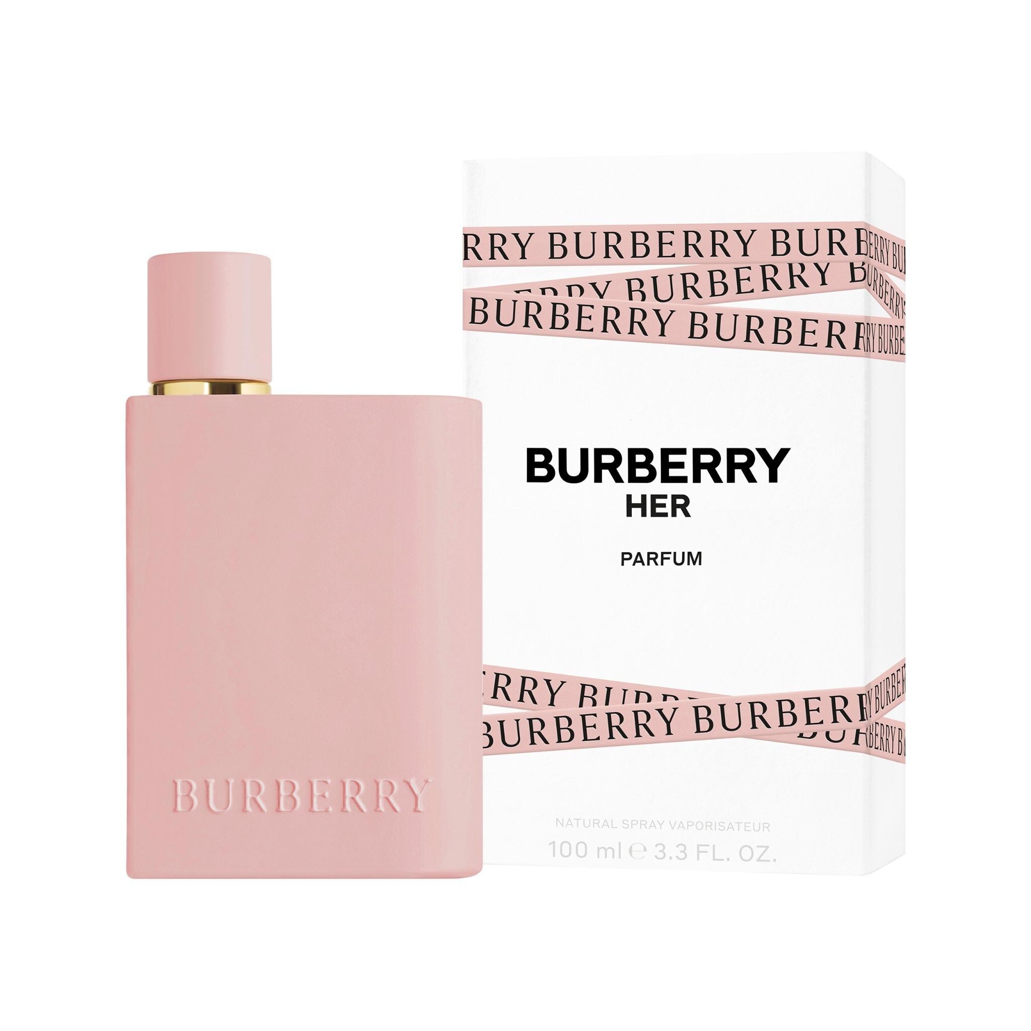Burberry Her Parfum includes fragrance notes of cherry, pear, vanilla, moss and musk.