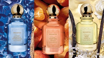 The collection’s packaging reflects the show’s aesthetic with a spherical gold cap, damask ornamentation and a noble crest.