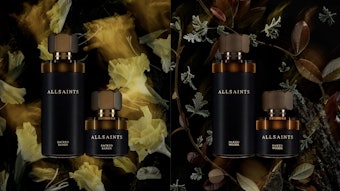Both fragrances are housed in an ALLSAINTS EDP bottle design, which features a hexagon bolt-shaped cap and a leather sleeve.