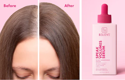 Rosemary oil, found in products like the Believe Speak Volumes Scalp Awakening Serum, is a top search term in the hair wellness/loss space.