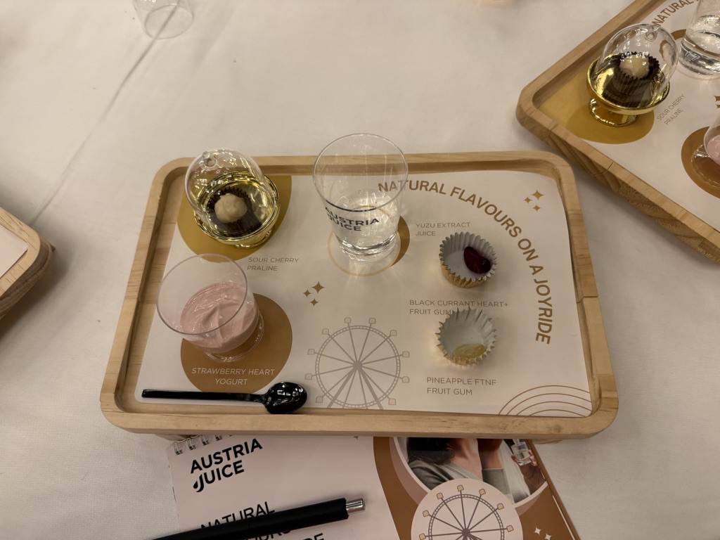 Complete with a Ferris wheel at the center of the table, Austria Juice showcased a variety of natural fruit flavors, including yuzu, black currant, pineapple, strawberry and sour cherry.