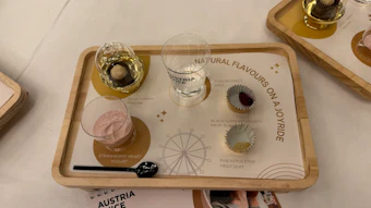Complete with a Ferris wheel at the center of the table, Austria Juice showcased a variety of natural fruit flavors, including yuzu, black currant, pineapple, strawberry and sour cherry.