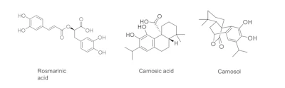 Figure 3 - Structures of rosmarinic acid, carnosic acid and carnosol in rosemary extracts.