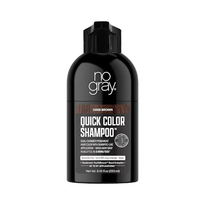 No Gray Quick Color Shampoo Dark Brown bottle with dual-chamber permanent hair color formula