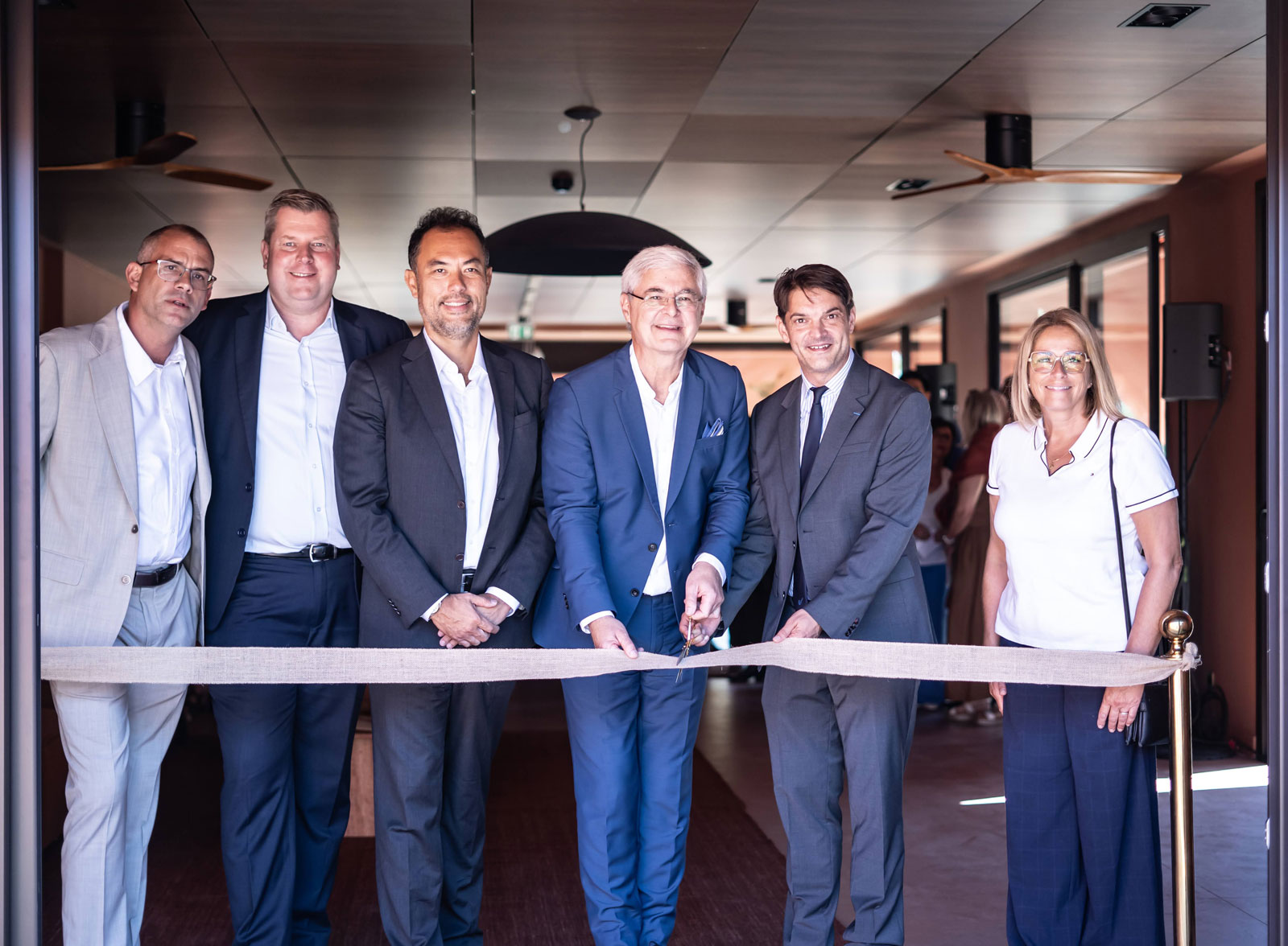 From left: Camille Quintin, supply chain director; Michael Friede, president Scent & Care; Ricardo Omori, president global fragrance; Dr. Jean-Yves Parisot, CEO; Jérôme Viaud, mayor of Grasse; and Sophie Villeval, vice mayor Grasse.