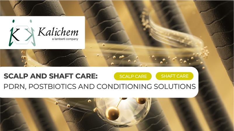 Kalichem logo with teal geometric symbol and company tagline for scalp and shaft care solutions