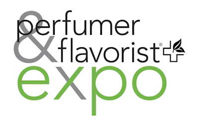 Perfumer & Flavorist Expo logo with gray ampersand, black text, and green expo text with leaf icon